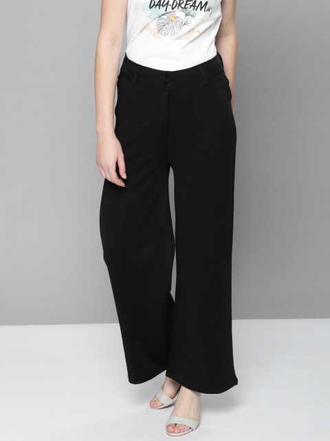 

NUSH Women Black Loose Fit Solid Bootcut Trousers