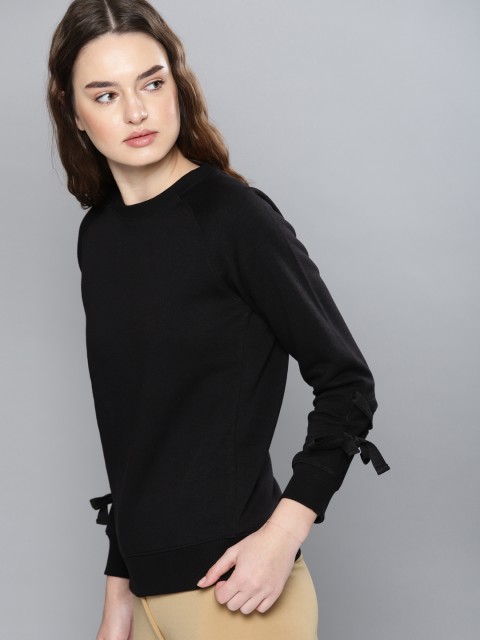 

NUSH Women Black Solid Sweatshirt
