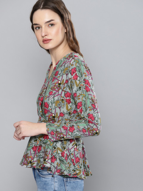 

NUSH Women Multicoloured Floral Print Peplum Top, Multi