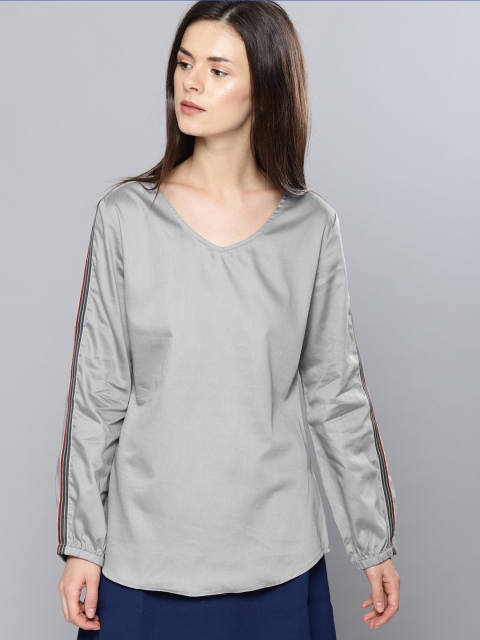 

NUSH Women Grey Solid Pure Cotton Top