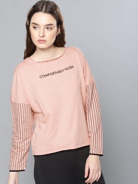 

NUSH Women Pink Printed Round Neck T-shirt