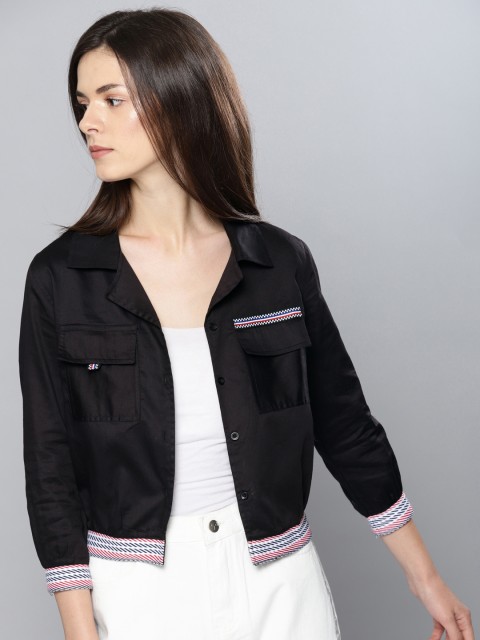 

NUSH Women Black Regular Fit Solid Casual Shirt