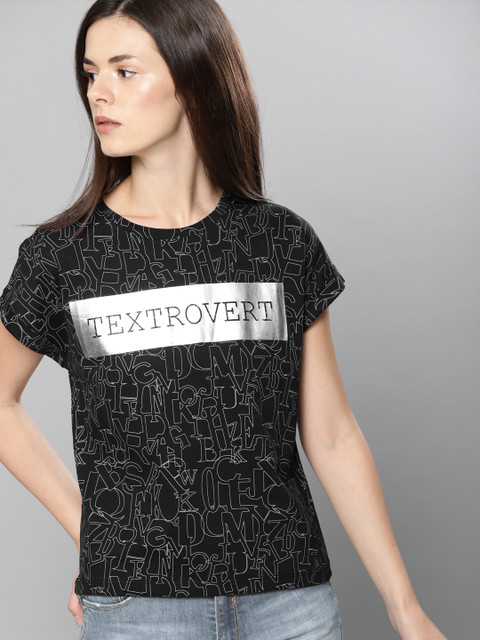 

NUSH Women Black Printed T-shirt
