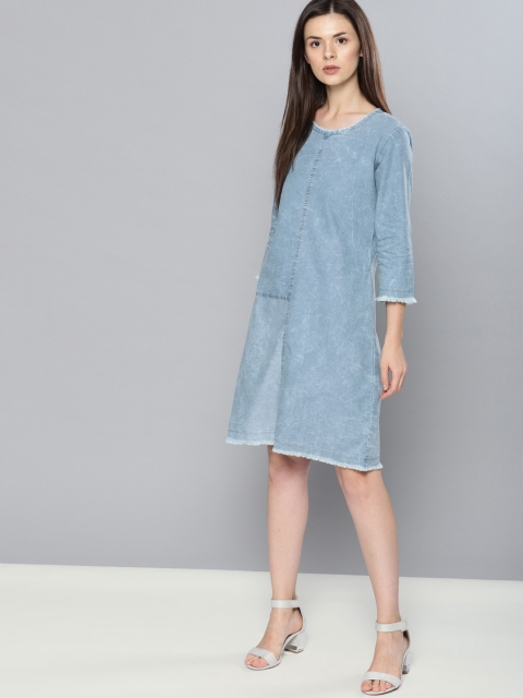 

NUSH Women Blue Faded A-Line Denim Dress