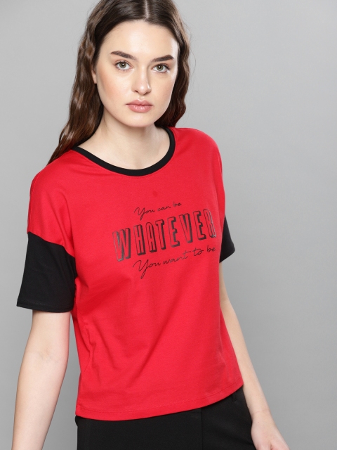 

NUSH Women Red Printed Round Neck T-shirt