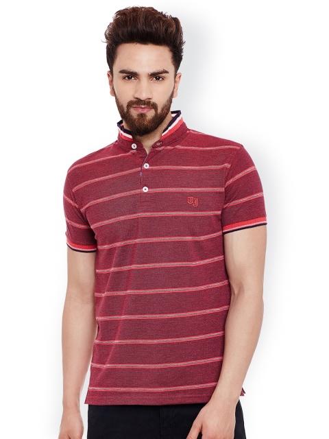 

Taanz Men Red Striped Polo Collar T-shirt
