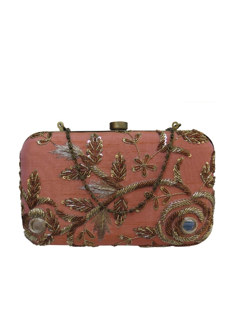 

Spice Art Peach-Coloured Hand Embroidered Box Clutch