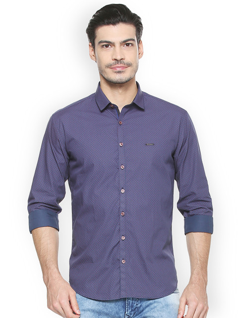 

V Dot Men Blue Slim Fit Printed Casual Shirt