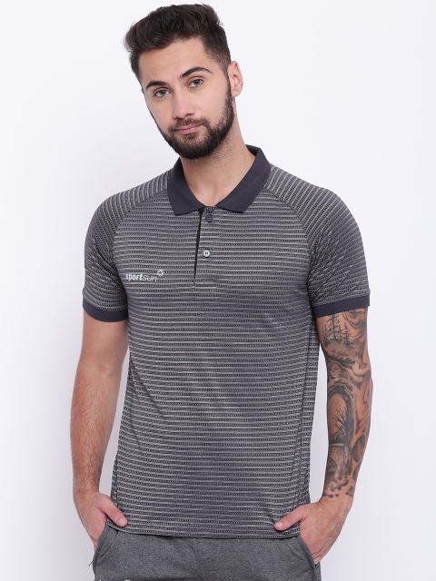 

SPORT SUN Men Charcoal Grey Self Striped Polo Collar T-shirt