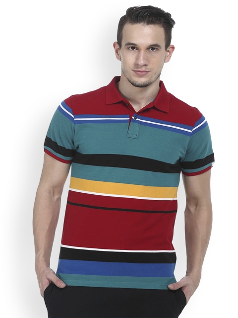 

Basics Men Teal Colourblocked Polo Collar Slim Fit T-shirt