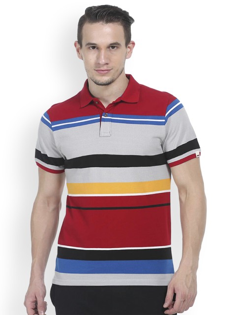 

Basics Men Grey Colourblocked Polo Collar Slim Fit T-shirt