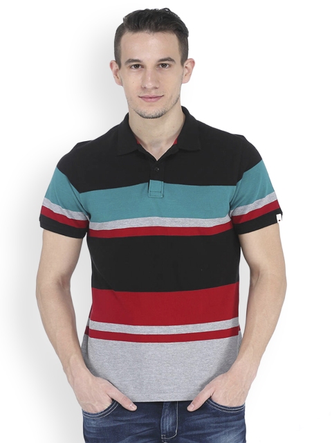 

Basics Men Black Colourblocked Polo Collar Slim Fit T-shirt