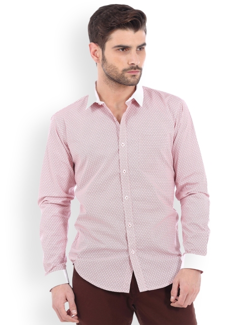 

Basics Men White & Red Slim Fit Printed Casual Shirt
