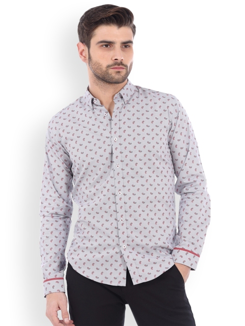 

Basics Men Grey Slim Fit Printed Casual Shirt