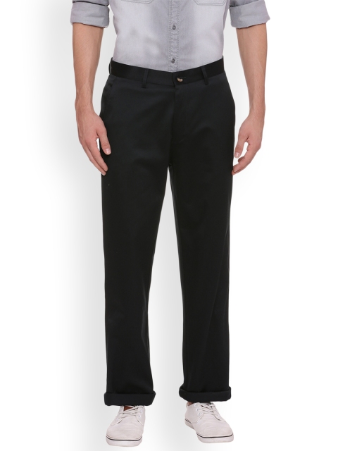 

Basics Men Black Solid Regular Trousers