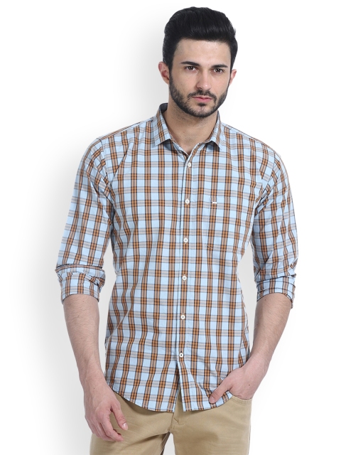 

Basics Men Blue & Brown Slim Fit Checked Casual Shirt