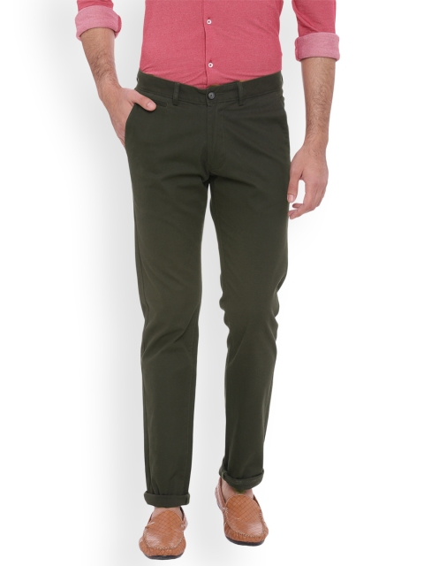 

Basics Men Olive Green Slim Fit Solid Chinos