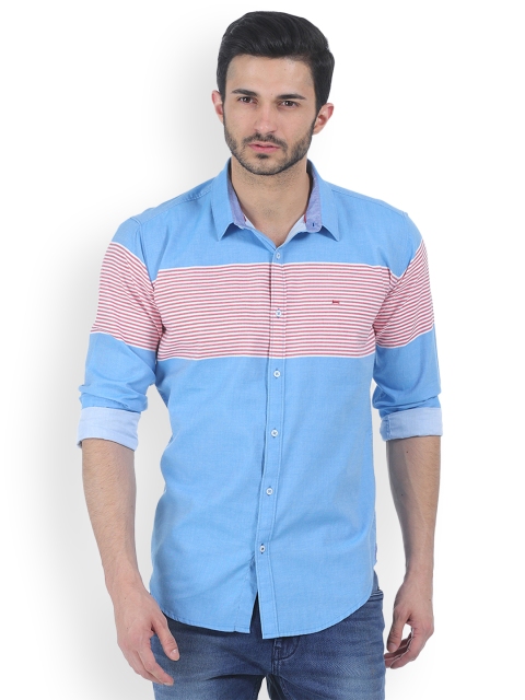 

Basics Men Blue & Red Slim Fit Striped Casual Shirt