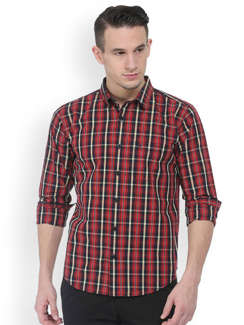 

Basics Men Red Slim Fit Checked Casual Shirt