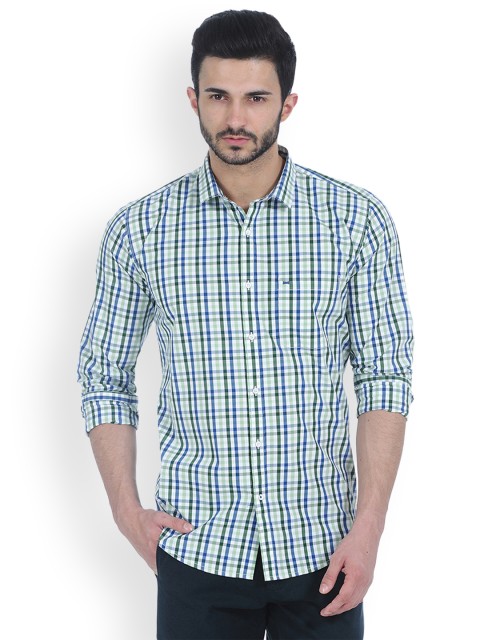 

Basics Men Green & Blue Slim Fit Checked Casual Shirt