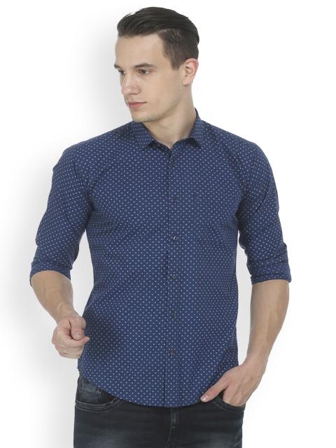 

Basics Men Navy Blue Slim Fit Printed Casual Shirt