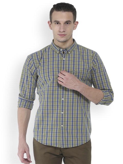 

Basics Men Green & Blue Slim Fit Checked Casual Shirt