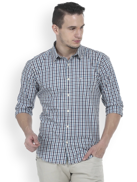 

Basics Men Blue & White Slim Fit Checked Casual Shirt