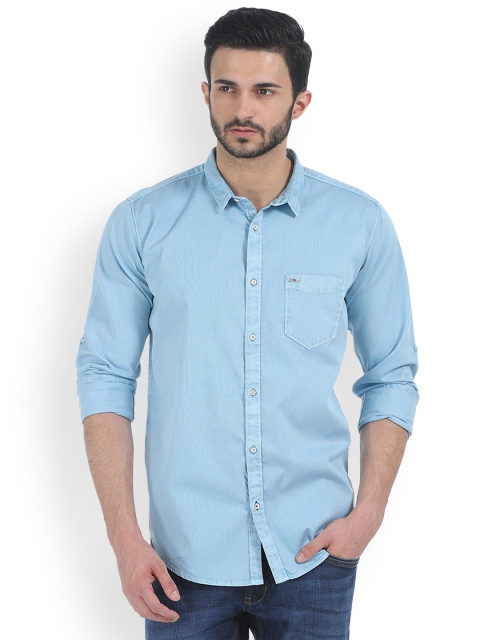 

Basics Men Blue Slim Fit Self Design Casual Shirt