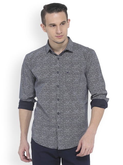 

Basics Men Navy Blue & Off-White Slim Fit Printed Casual Shirt