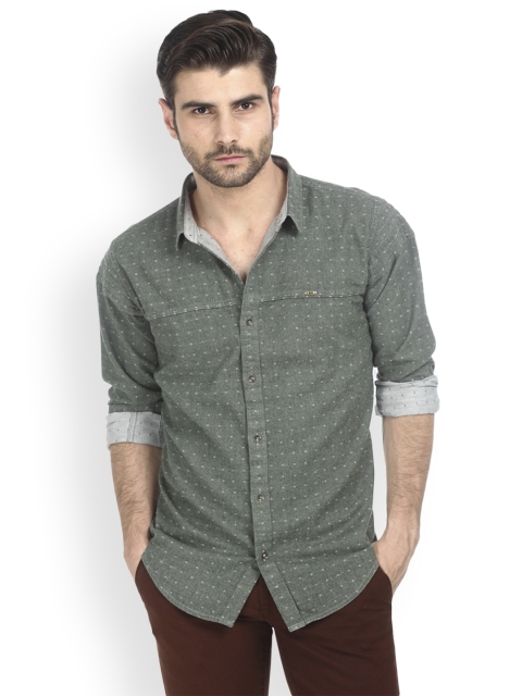 

Basics Men Green Slim Fit Printed Casual Shirt