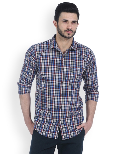 

Basics Men Blue & White Slim Fit Checked Casual Shirt