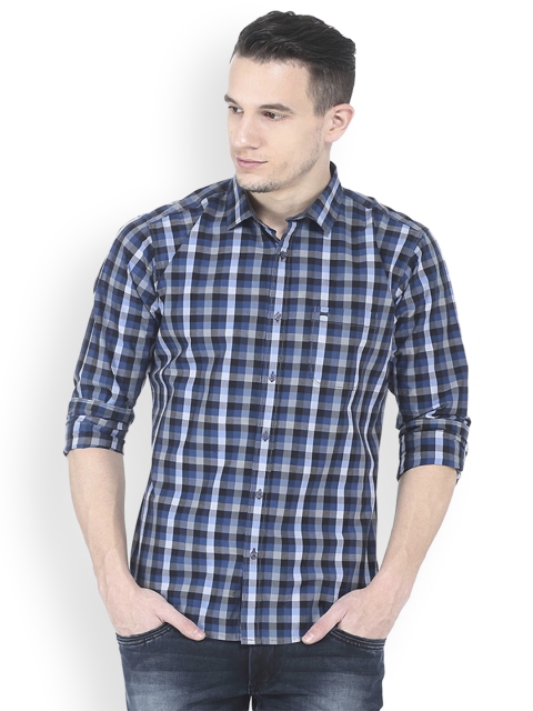 

Basics Men Blue & Grey Slim Fit Checked Casual Shirt