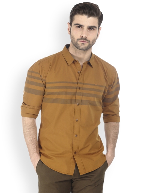 

Basics Men Mustard Slim Fit Striped Casual Shirt