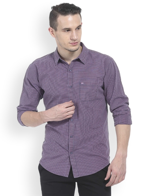 

Basics Men Pink & Blue Slim Fit Checked Casual Shirt