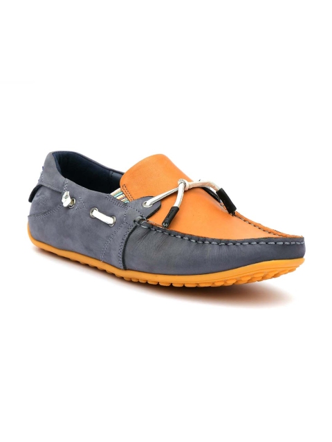 

Hitz Men Blue & Orange Colourblocked Leather Mid-Top Leather Driving Shoes