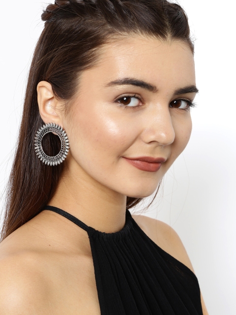 

Fida Silver-Toned Benesh Circular Drop Earrings