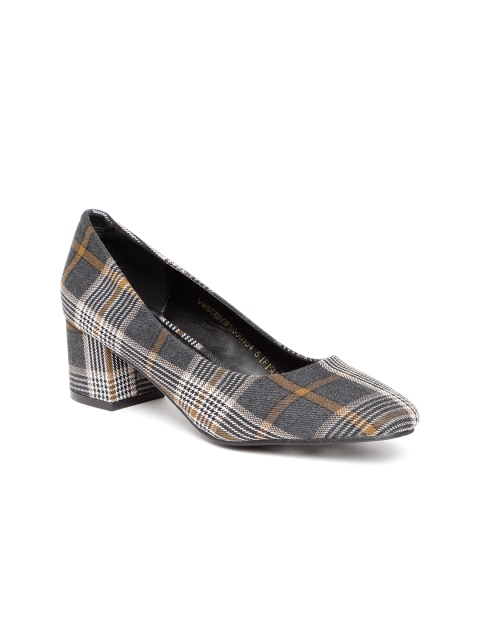 

Van Heusen Women Charcoal Grey & Off-White Checked Pumps