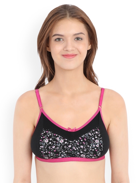 

Clovia Cotton Non-Padded Non-Wired Floral Print Bra, Black