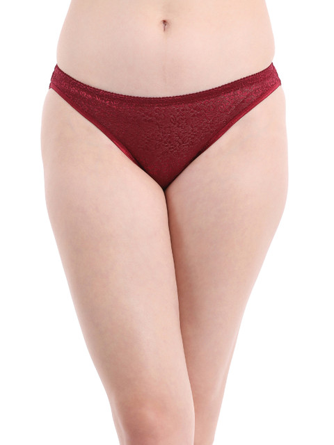 

Clovia Women Maroon Low Waist Self Design Bikini Briefs PN2691P09
