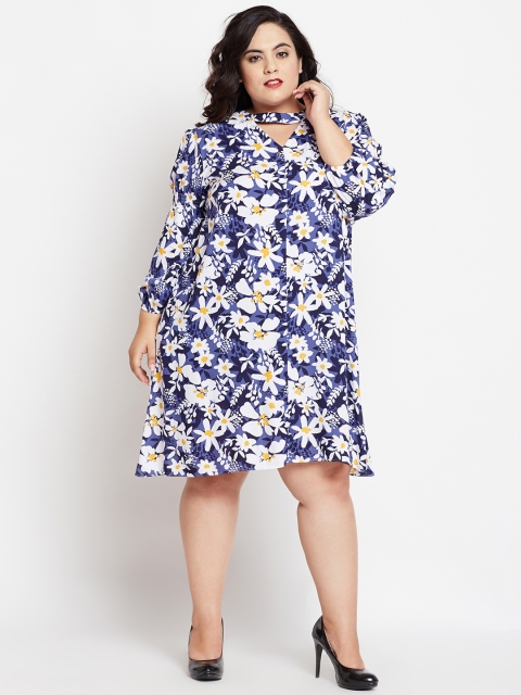 

NuBella Plus Size Women Blue Printed A-Line Dress