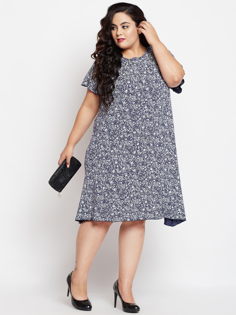 

NuBella Plus Size Women Navy Blue Printed A-Line Dress