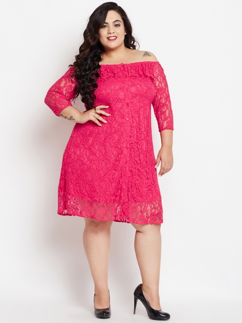 

NuBella Plus Size Women Pink Self Design Empire Dress