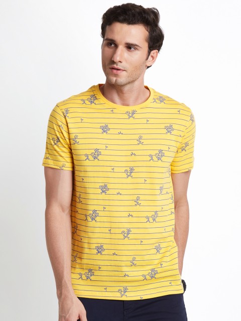 

Urban Ranger by pantaloons Men Yellow Striped Round Neck T-shirt