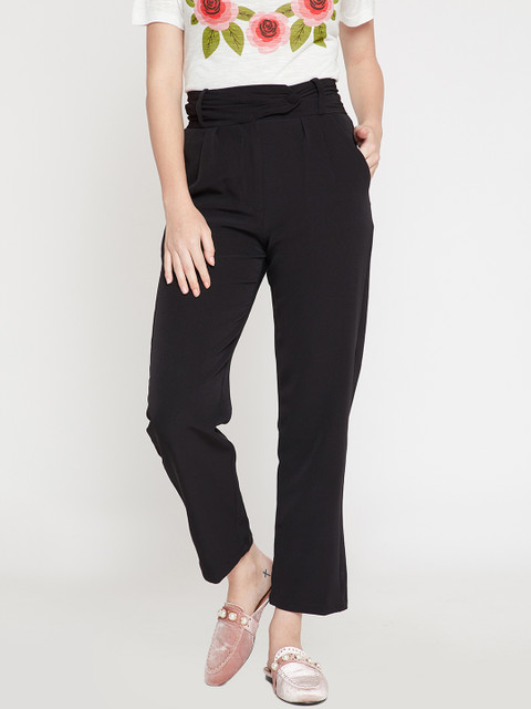 

Marie Claire Women Black Regular Fit Solid Regular Trousers