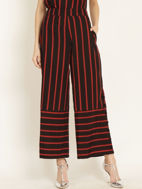 

Marie Claire Women Black & Red Regular Fit Striped Parallel Trousers