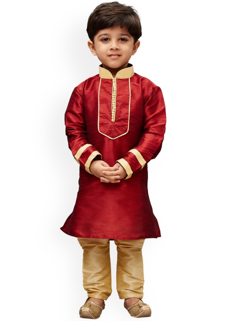 

VASTRAMAY Boys Maroon Solid Straight Kurta