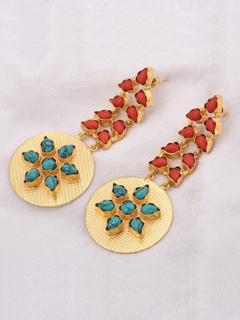 

Tistabene Gold-Toned & Red Floral Drop Earrings