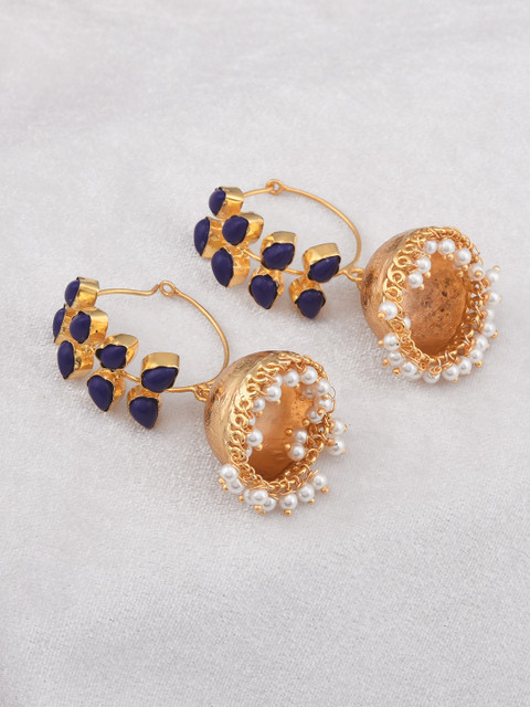 

Tistabene Gold-Toned & Navy Blue Dome Shaped Jhumkas