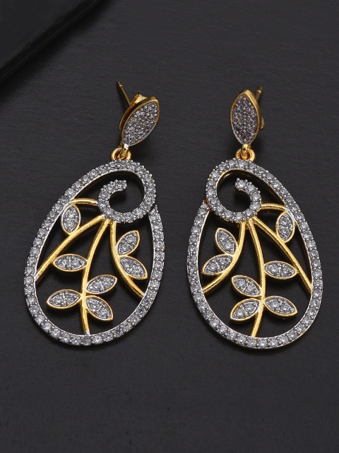 

Tistabene Gold-Toned & White Oval Drop Earrings