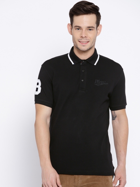 

John Players Men Black Slim Fit Solid Polo Collar T-shirt